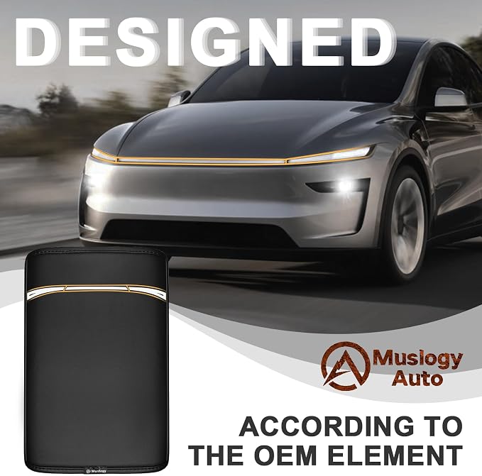 Muslogy Center Console Armrest Cover Fit for Tesla Model Y Refresh 2026 Accessories, Comfort Armrest Pad Console Lid Cushion Vegan Leather Regular Thick (Black)