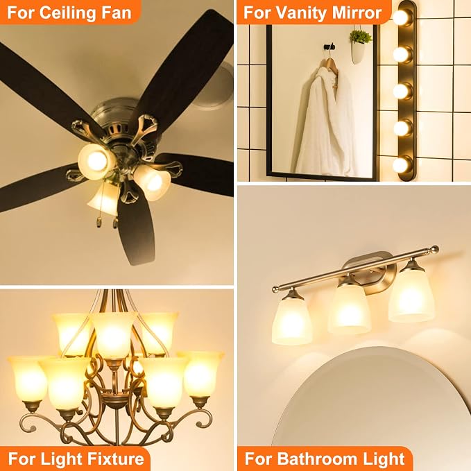A15 Ceiling Fan Light Bulbs, E12 Base, 6Watt (60-Watt Replacement), Soft White 2700K, Non-Dimmable, Candelabra Base LED Light Bulb, 6 Pack