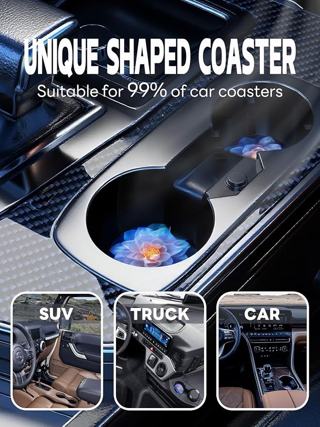 WOCOCN Car Coasters,Cup Holder Coasters for Car,2.75inch Anti Slip and Absorbent,Cute Automotive Interior Accessories for Cup Holder,Pack of 2 (Blue)