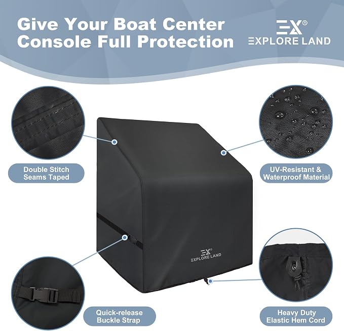 Explore Land Waterproof Boat Center Console Cover Fade Resistant 600D Marine Grade Fabirc Size up to 40" W x 30" D x 44" H, Black