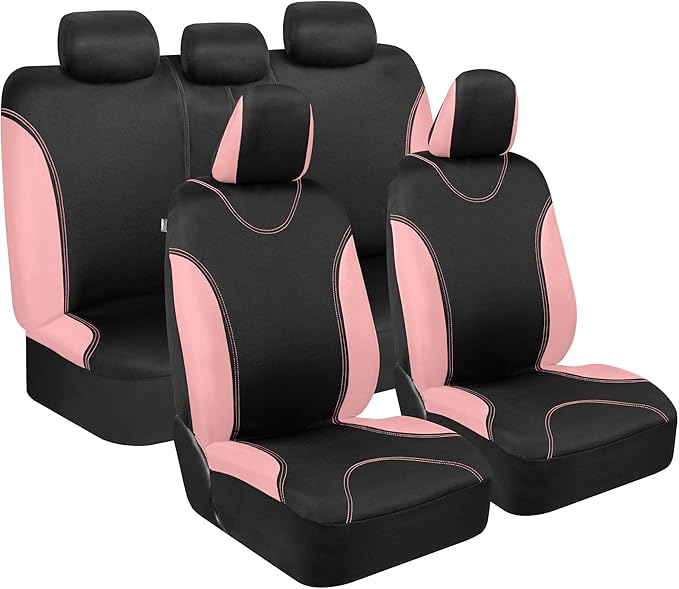 BDK UltraSleek Pink Seat Covers for Cars, Two-Tone Front with Matching Back Car Seat Cover, Made to Fit Most Auto Truck Van SUV, Interior Car Accessories, Full Set