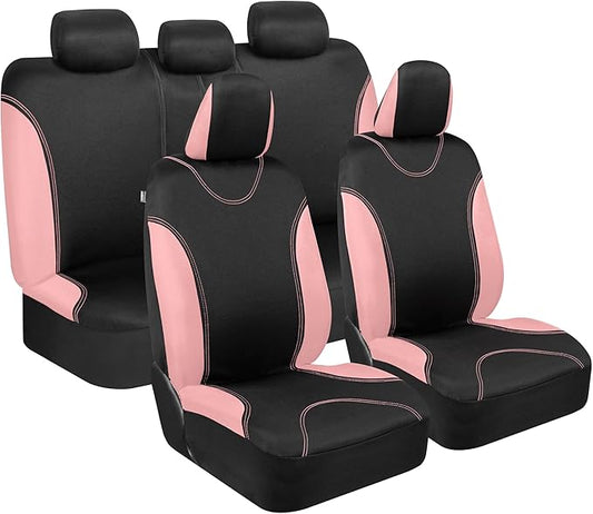 BDK UltraSleek Pink Seat Covers for Cars, Two-Tone Front with Matching Back Car Seat Cover, Made to Fit Most Auto Truck Van SUV, Interior Car Accessories, Full Set