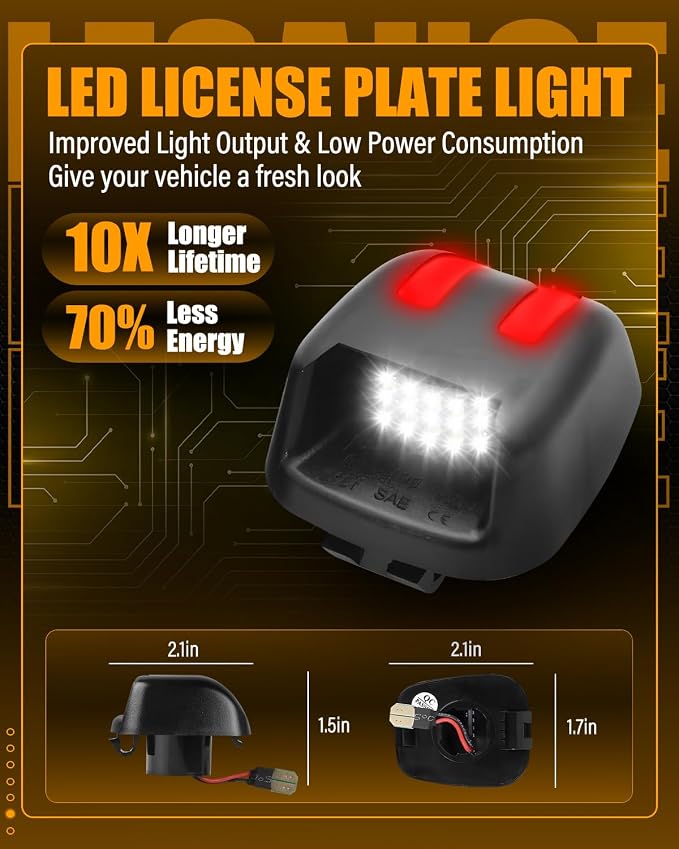 LESAUCE LED License Plate Light For Nissan Frontier Armada Titan Xterra, Suzuki Equator Pickup Truck, 18 SMD 6500K White Red U-shaped Tag Light, Pack of 2