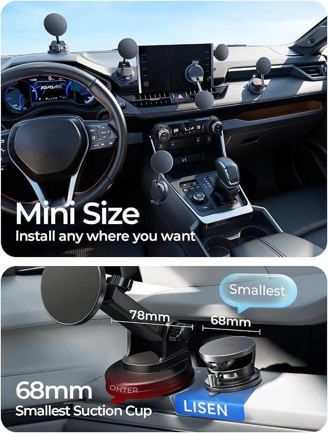 LISEN for 15W Magsafe Car Mount Charger, [Carbon Fiber] 360° Magnetic Wireless Car Charger, Suction Car Phone Mount for Car Accessories for Men, Car Phone Holder for iPhone 17 Pro Max 16 15 14 13 12
