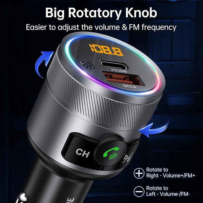 Syncwire Bluetooth 5.4 FM Transmitter for Car, 38W PD&QC3.0 Dual USB Charging Bluetooth Car Adapter Microphone & Bass Sound MP3 Music Player FM Kit with Hands-Free Calling | QC3.0 dual USB fast charging. Built-in mic for clear hands-free calling. Deep ...