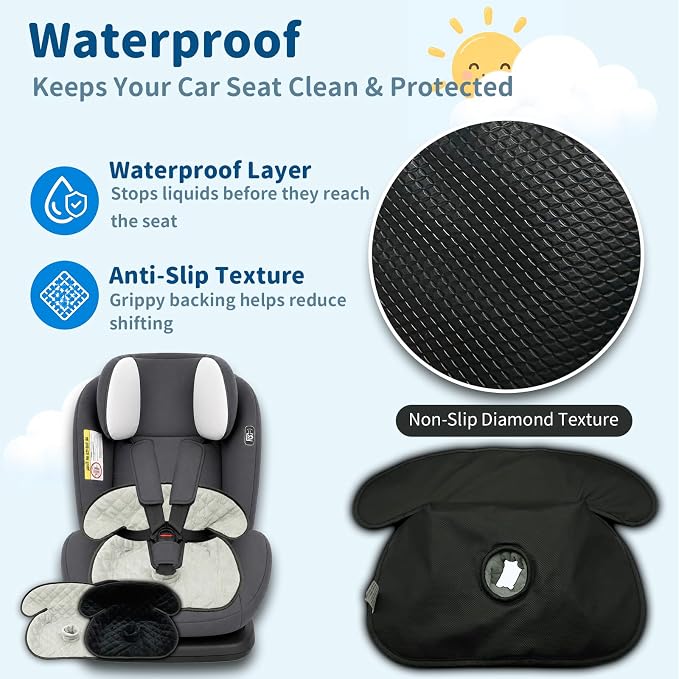Wonderkin 2-Pack Potty Training Car Seat Protector, Waterproof Car Seat Liner, Non-Slip Leak-Proof Piddle Pads,Washable Cover Fits Car Seats Strollers Bouncers, Ages 6 Months to 4 Years (Grey+Black)