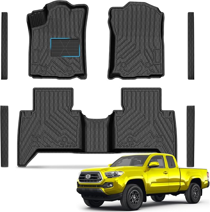 KUST Floor Mats for 2018-2023 Toyota Tacoma Double Cab (Automatic Only) | With Door Sill Protectors, Front Rear Car Mats Accessories, TPE Rubber, Raised Edge, Extra Heel Pad Plate
