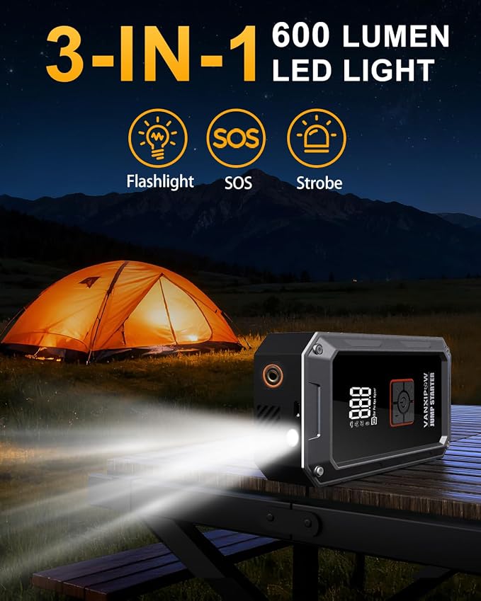 M1 6000A Car Battery Jump Starter with Air Compressor 150PSI (9.0 L Gas/8.0L Diesel), Portable Car Jump Starter Power Pack, Battery Charger 12V Jump Box with LED Light, Large LED Display, Power Bank