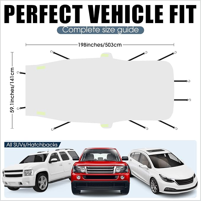 Canchiing Silver Car Half Car Cover Auto Sun Heat and UV Rays Blocker Foldable Automotive Front Windshield Sunshade Protector Easy Installation with Straps Fits Cars Sedan SUV(198" X 59",SUV)