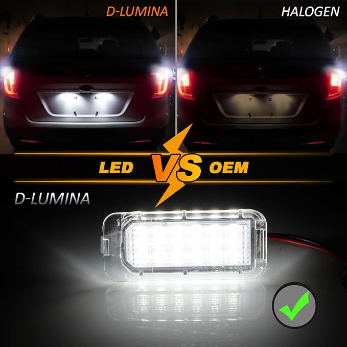 D-Lumina LED License Plate Light Tag Lamp Assembly for Fo-rd Explorer Expedition Fusion Escape Fiesta Lincoln MKC, Powered by 18-SMD 6000K White LED Tag Lights, Pack of 2