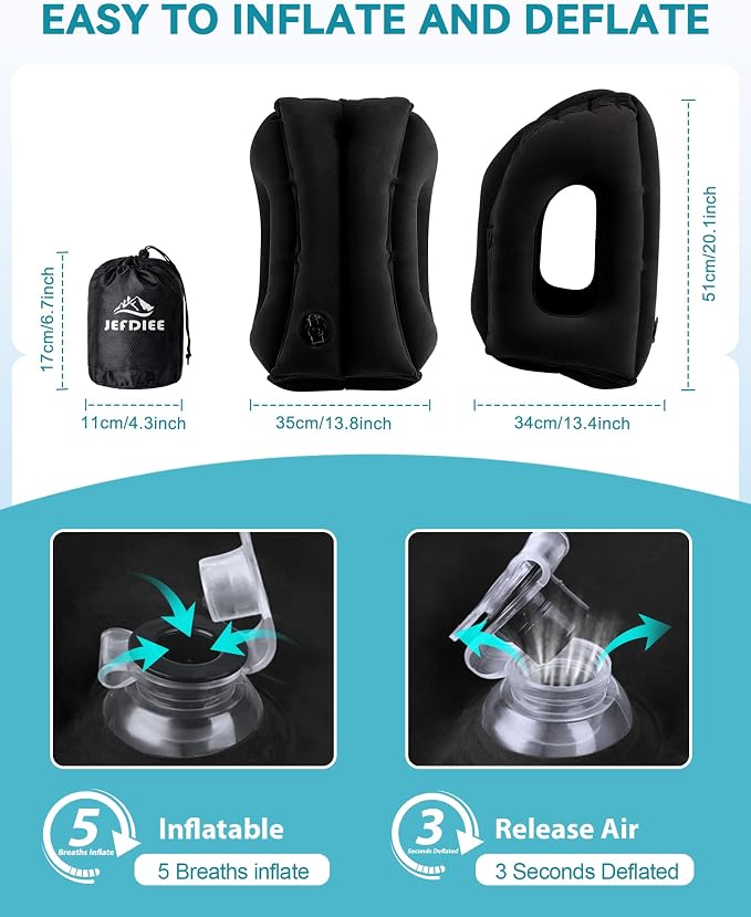 Travel Pillow,Inflatable Airplane Pillow for Sleeping to Avoid Neck and Shoulder Pain,Supports Head and Chin Used for Airplane,Car,Bus and Office