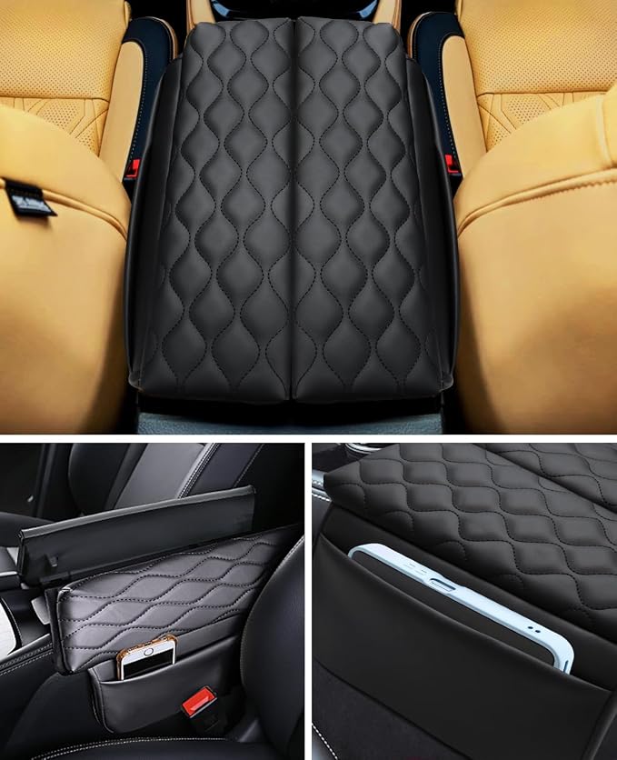 INTGET Car Center Console Armrest Cover for Nissan Rogue Accessories 2021-2026 2022 2023 2024 2025 Leather Arm Rest Box Lid Middle Console Seat Cover Protector (Black Cushion Texture, 2021-2026)