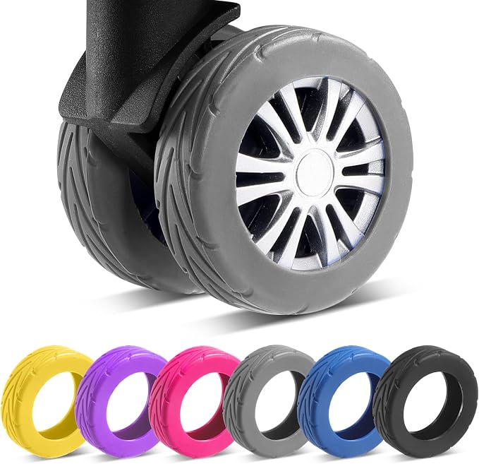8Pcs Upgrade Luggage Wheel Covers, Travel Accessories (Grey) | Wear-resistant & anti-noise silicone covers. Fits 2-2.4" wheels. Protects suitcase wheels. Travel essential for suitcases