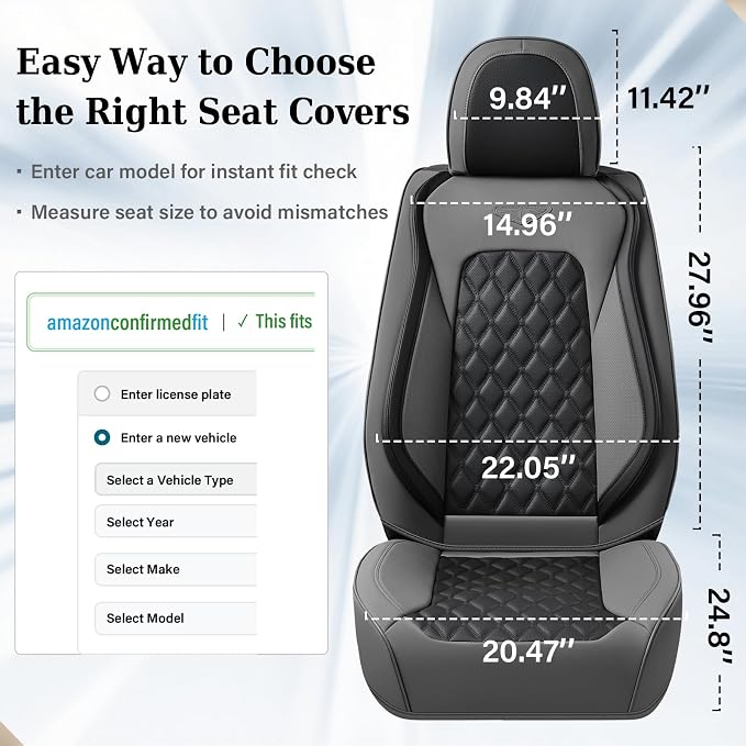 Coverado Universal Car Seat Covers Full Set, Minimalist Scratch-Resistant Waterproof Faux Leather Front & Rear Seat Protectors, Business Daily Driving – GrayBlack