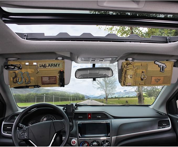WYNEX Car Sun Visor Organizer MOLLE Panel Fit Most Cars | Small-11.8x6.3", Visor Storage Pouch for Small Tools, Glasses & Docs, Fit Sedan Suvs Vans