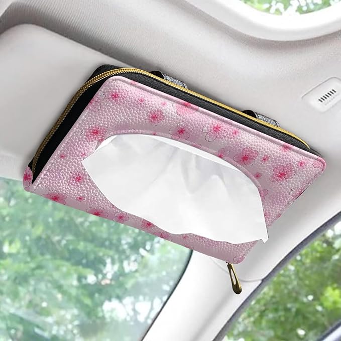 Cherry Blossoms Car Visor Napkin Box Automotive Tissue Holder Cherry Blossom Car Interior Accessories Multi Functional Tissue Case Holder