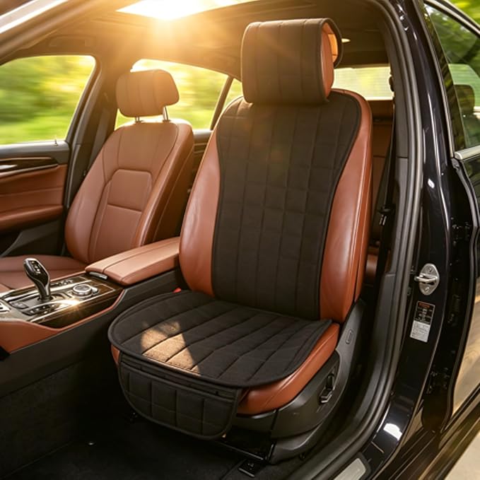 Suninbox Cooling Car Seat Covers,Cloth Seat Covers for Cars,Linen Car Seat Protector,Front Seat Only Universal Fits Most Automotive,Vans,SUVs,Trucks Black