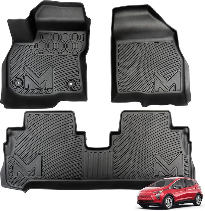 TPE Automotive Floor Mats Custom for 2017-2023 Chevrolet Bolt EV (Not for EUV), All Weather Cover Protection Waterproof Black Floor Liner Front & Rear Row Full Set Car Mats, 3PCS