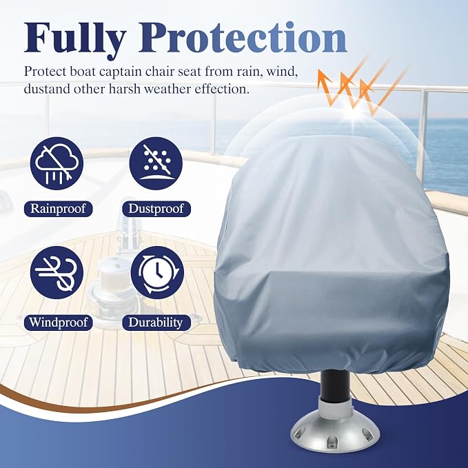 2 Pack Boat Seat Covers Waterproof 900D Heavy Duty Boat Captain Chair Cover | 24W x 22D x 14H inch, Grey
