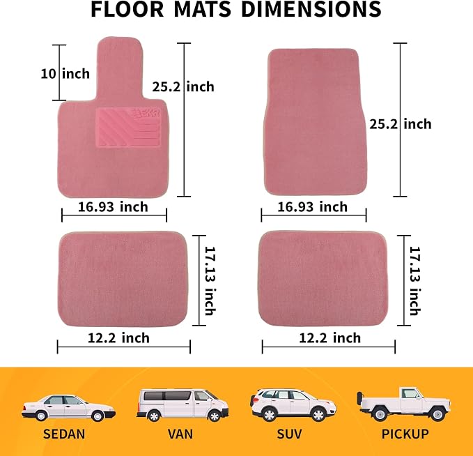 EKR All-Weather Universal Floor Mats,Thick Anti-Slip Car Carpet(Pink) | 0.5 inch Thick Anti-Slip Automotive Floor Mat with Driver Heel Pad Fit for SUV/Vans/Sedans/Trucks,Pink Carpet 4pcs Full set