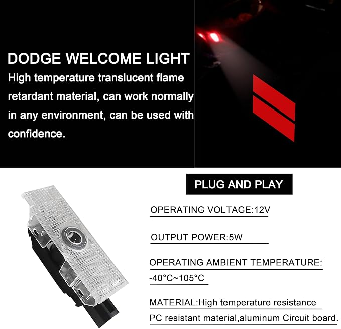 YOSRTER 2PCS Door Lights Logo for Dodge Challenger Accessories LED Ghost Shadow Welcome Puddle Projection Lamps for Dodge Challenger Interior Accessories(Red Double Stripe)