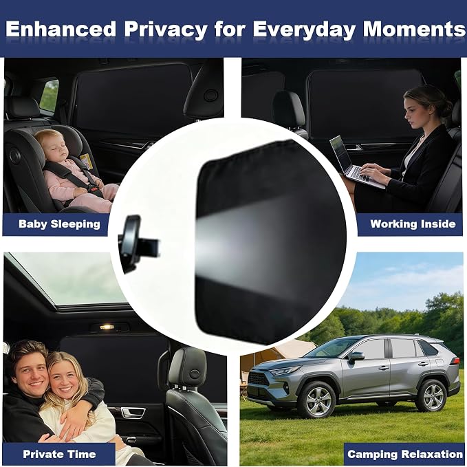 XCBYT Car Window Shades for Side Windows, 4 Pack, Cooling & Privacy | Reflective cooling & privacy for camping and work break. Fits iron frames only; measure first. May not fully cover large SUVs