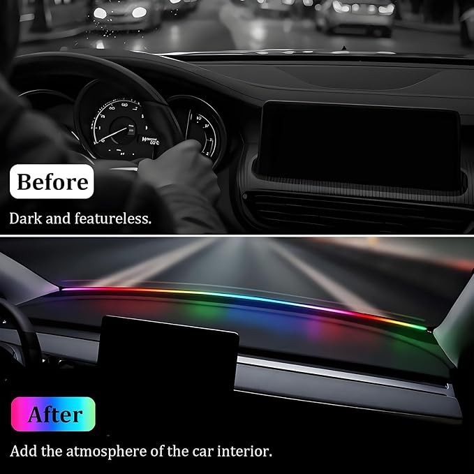 Interior Car LED Strip Lights with APP Control,RGB 210 Modes Neon Car Ambient Lighting,55in LED Strip Lights for Cars,Dynamic Chasing Music Sync Neon Car Ambient Lighting Kits