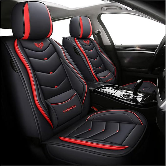 Leather Car Seat Covers,Full Coverage Seat Covers Full Set with Fixed Lumbar Support,Universal Automotive Seat Covers for Cars,SUVs,Trucks and Sedans