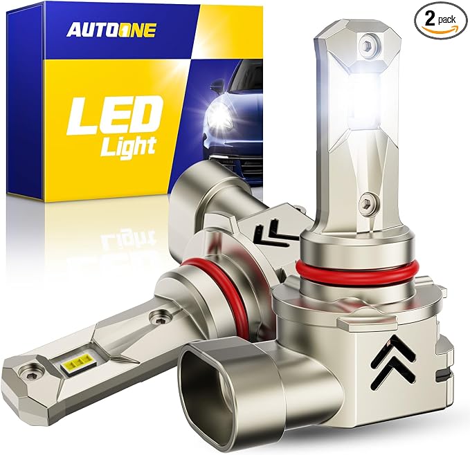 AUTOONE 9005 HB3 LED Light Bulbs, 60,000LM 6000K White, 1:1 Halogen Mini Size, Plug and Play, Pack of 2