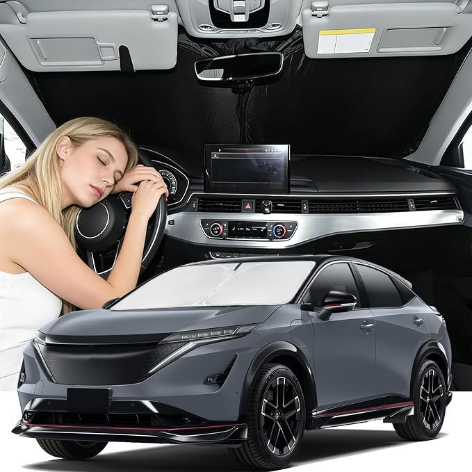 Windshield Sunshade for Nissan Ariya 2023-2025 Car Sun Shade | Upgrade 4 Layers Custom Fit Ariya Car Window Shade Front Sun Visor Blocks UV Rays Keep Cool Foldable Car Accessories