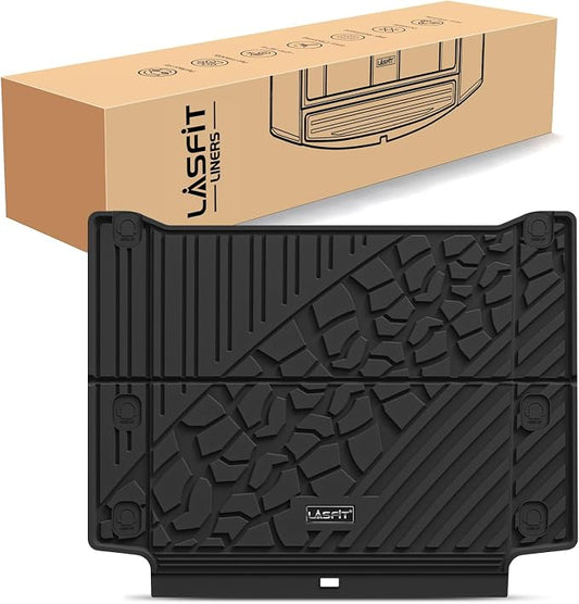 LASFIT Cargo Mat for Jeep Wrangler 4XE 2021-2025 4 Doors with Subwoofer | Plug-in Hybrid EV-Gas (PHEV), All Weather, TPE, Custom Fit, Trunk Mat, Cargo Liner, Black