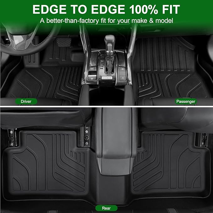 Floor Mats for 2016-2021 Honda Civic Sedan/Coupe/Type R/Insight | 2017-2021 Hatchback, All Weather Floor Liners & Door Sill Guards, Custom Fit Precise Coverage, Waterproof TPE Material