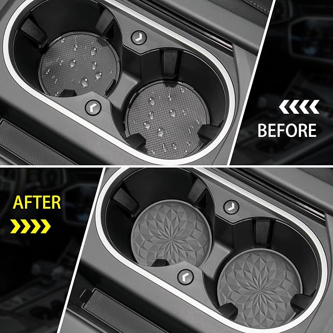ME.FAN Car Coasters for Cup Holders [4 Pack] - 2.75In Silicone Auto Mug Mats - Universal Non-Slip Recessed Car Interior AccessoriesDeep Grey