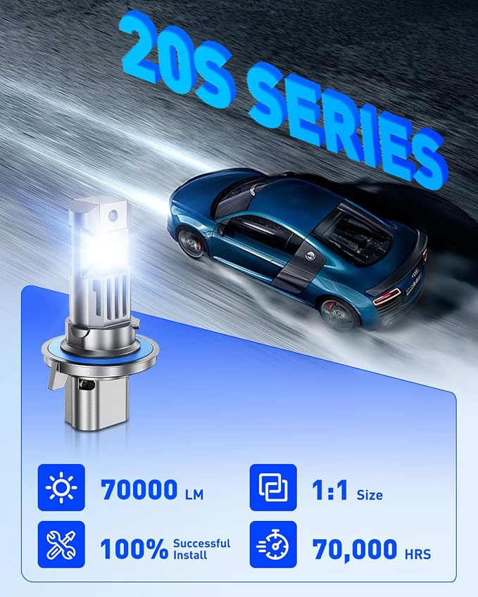 AUTOONE H13/9008 LED Bulb Hi Lo, 70000LM for Automotive Halogen H13 Lights, 1:1 Size 99% Compatibility, 2 PCS