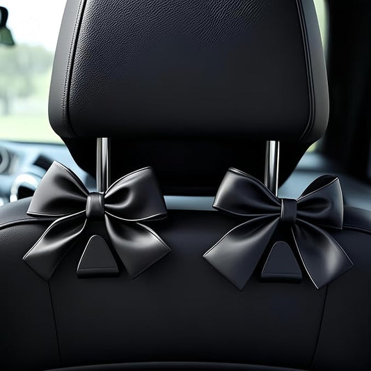2-Pack Car Purse Hooks for Hanging Purses and Bags, Cute Bow car seat headrest Hooks for Hanging car Purse Hooks. (Black)