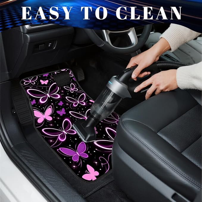 Boho Flower Car Floor Mats Set of 4 Minimalist White Floral Line Art Grey Automotive Foot Mats Rugs Carpet for Car Non-Slip Auto Car Accessories Universal Fit for Car SUV Truck Van