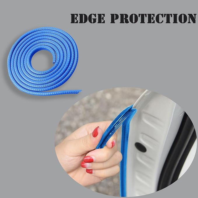 U Shape Car Door Edge Guard - 16Ft Rubber Seal Trim, Aluminum Weather Proofing Protection for Most Cars (Blue)