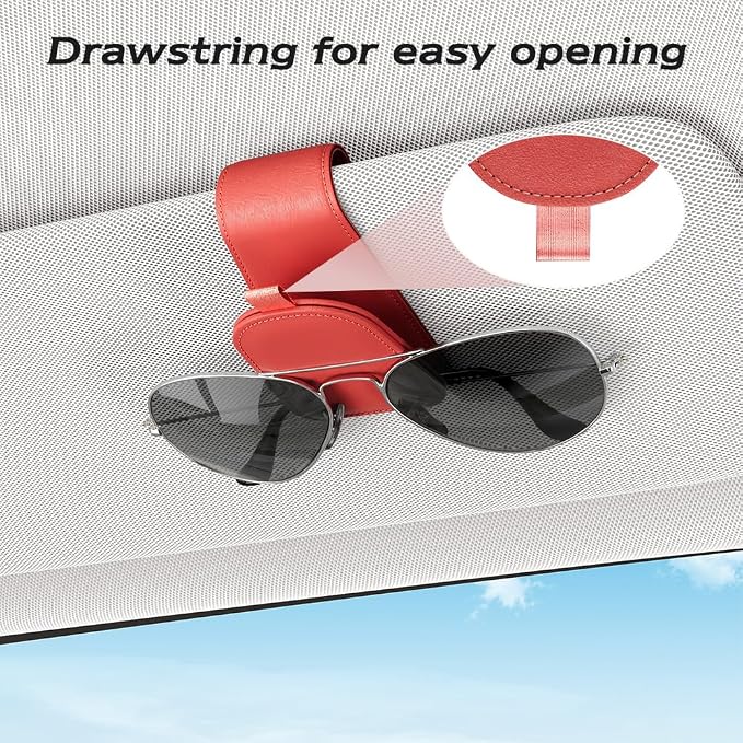 Sotfamily Sunglass Holder for Car Visor, Red, 2 Packs | Suede Cloth, Magnetic, Organizer for Car Accessories