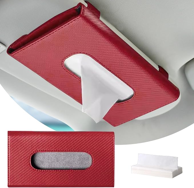 Car Tissue Holder, Sun Visor Napkin Holder, Premium PU Leather Car Tissue Box, with Tissue Refill, Universal Version Hanging Tissue Holder for Cars, Trucks, SUVs