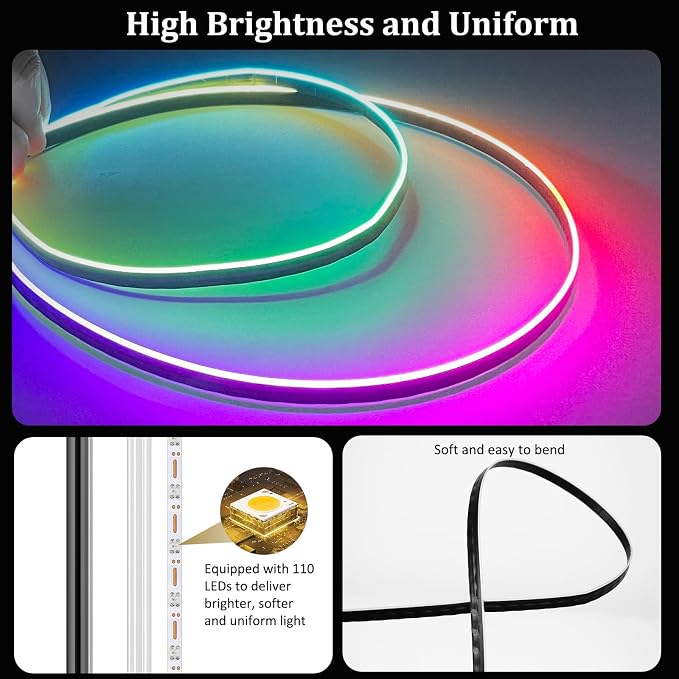 YUGUANG 43.3inch Interior Car Lights Strip, Dynamic Dreamcolor Chasing App Control Music Sync USB Powered RGB Acrylic LED Ambient Lighting Kit for Car Trucks SUV