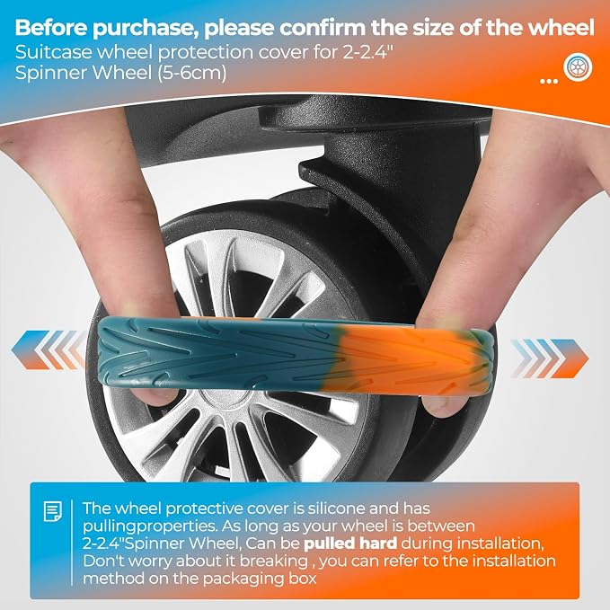 8Pcs Upgrade Luggage Wheel Covers,Travel Accessories (Deep Teal/Orange) | Wear-resistant & anti-noise silicone covers. Fits 2-2.4" wheels. Protects suitcase wheels. Travel essential for suitcases