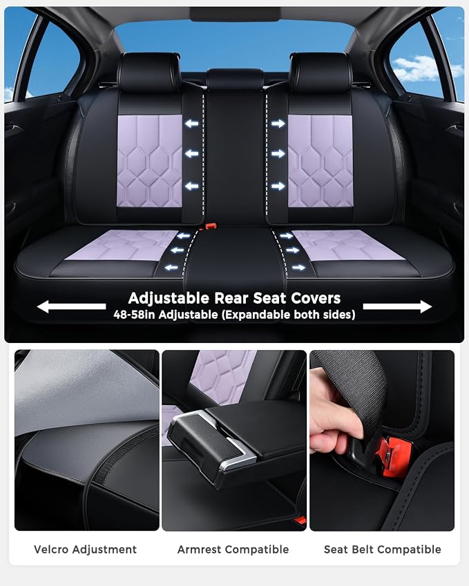 Huidasource Black&Purple Car Seat Covers, Universal Fit for Cars SUVs Truck | Full Coverage Leather Seat Cover, Airbag, Cupholder Compatible, Seat Function Retain, Easy Install with Velcro