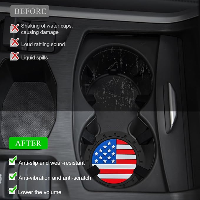 4 PCS Car Cup Holder Coasters, 2.75 Inch Universal Non-Slip American Flag Insert Coaster for Auto Cup Holders, Shockproof Car Drink Mat for Men Women, Vehicle Interior Decor (Colorful)