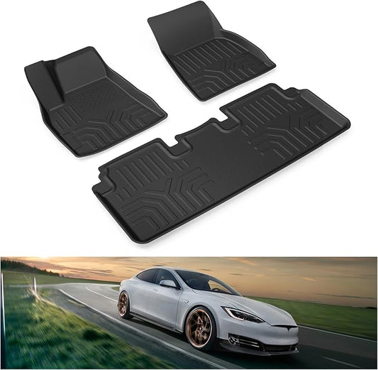 Kiwi Master Floor Mats for 2012-2020 Tesla Model S | Custom Fit All Weather Car Mats, Heavy Duty TPE Floor Liners, Front & Rear 2 Row Set, Black