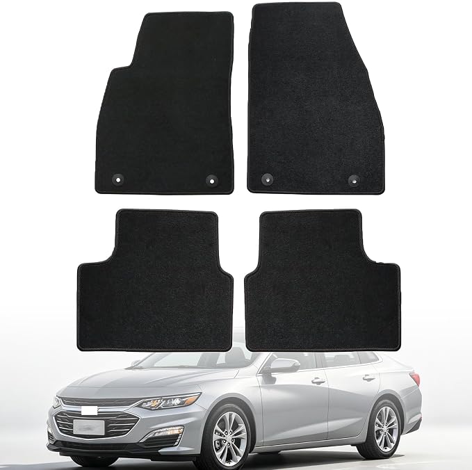GXARTS Custom Fit Velour Carpet Floor Mats Fit for Chevrolet Malibu 2016-2024 (Not for Malibu Limited)，4-Piece Front+Rear Full Set Accessories，All-Weather Waterproof Anti-Skid Retaining Buckle