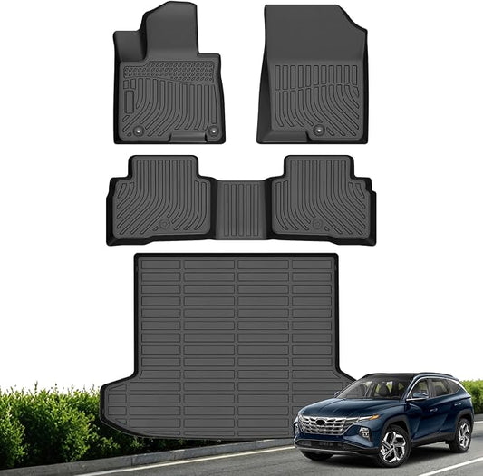 Floor Mats & Cargo Liner for Hyundai Tucson Hybrid 2024 2023 2022 | All Weather Custom Fit Heavy Duty TPE Floor Liners for Tucson Hybrid Accessories Black