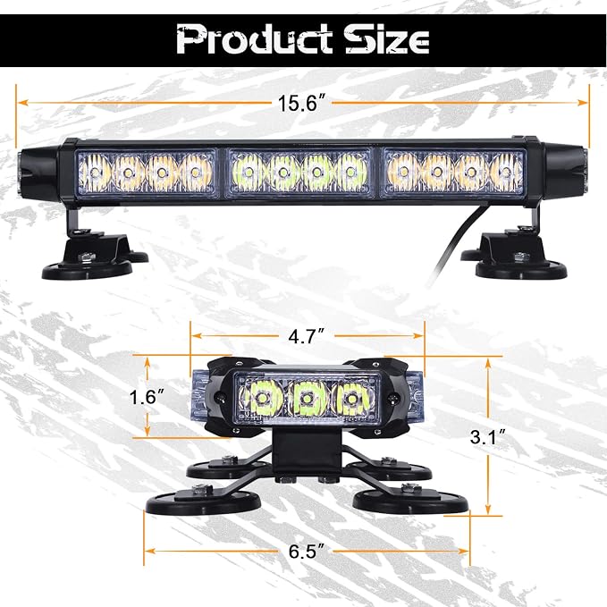 LINKITOM LED Strobe Flashing Light Bar -Double Side 30 LED High Intensity Emergency Hazard Warning Lighting Bar/Beacon/with Magnetic for Vehicle Trucks Roof Safety (Amber&White)