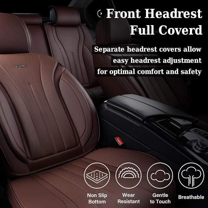 Coverado Front Seat Covers for Cars, Universal Car Seat Covers, 2 PCS Waterproof Leather Seat Cover, Driver Seat Covers Front Car Seat Protector, Breathable Car Seat Cushions Fit for Most Cars, Coffee