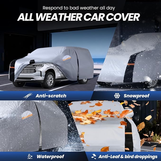 SUV Car Cover Waterproof All Weather, 10 Layers Outdoor Car Covers for Automobiles - Sun & Rain Protector Full Exterior Covers. Custom Fit Suburban, GMC Yukon XL, Cadillac Escalade, etc(Size S5)