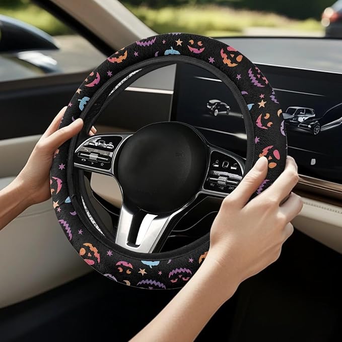 AFPANQZ Universal Automotive Steering Wheel Covers Fit 14 to 15 inch | Ghost Face Star Print, Easy Fix Machine Washable Steering Wheel Protection for All Season